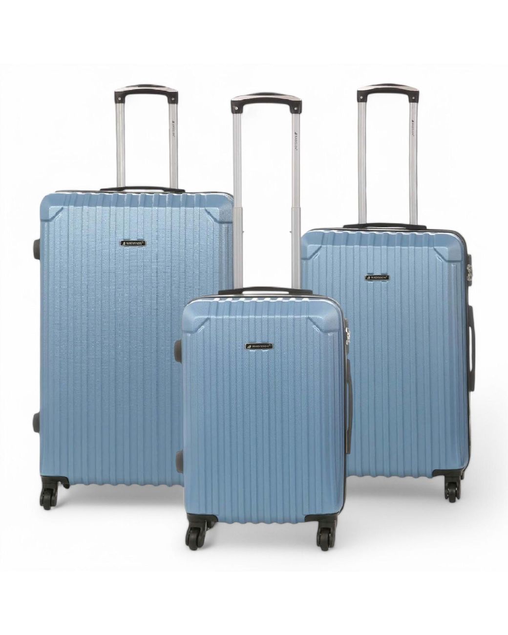 Infinity Leather Blue Hard Shell Abs 8 Wheels Luggage Travel Cabin Suitcase Set