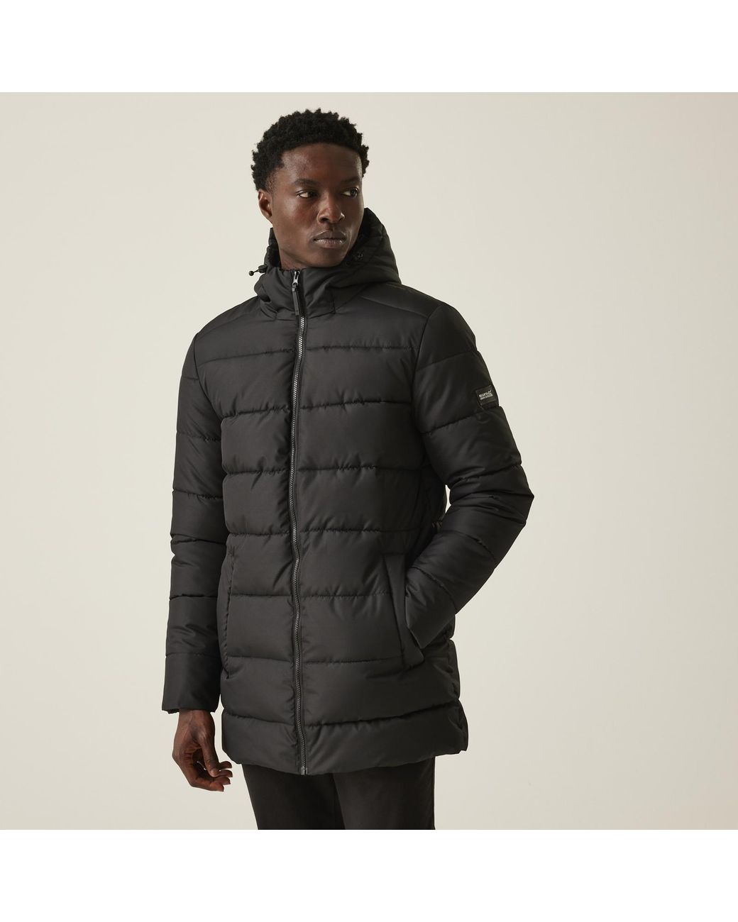 Regatta Black Laviver Hooded Warm Winter Outdoor Padded Jacket Coat for men