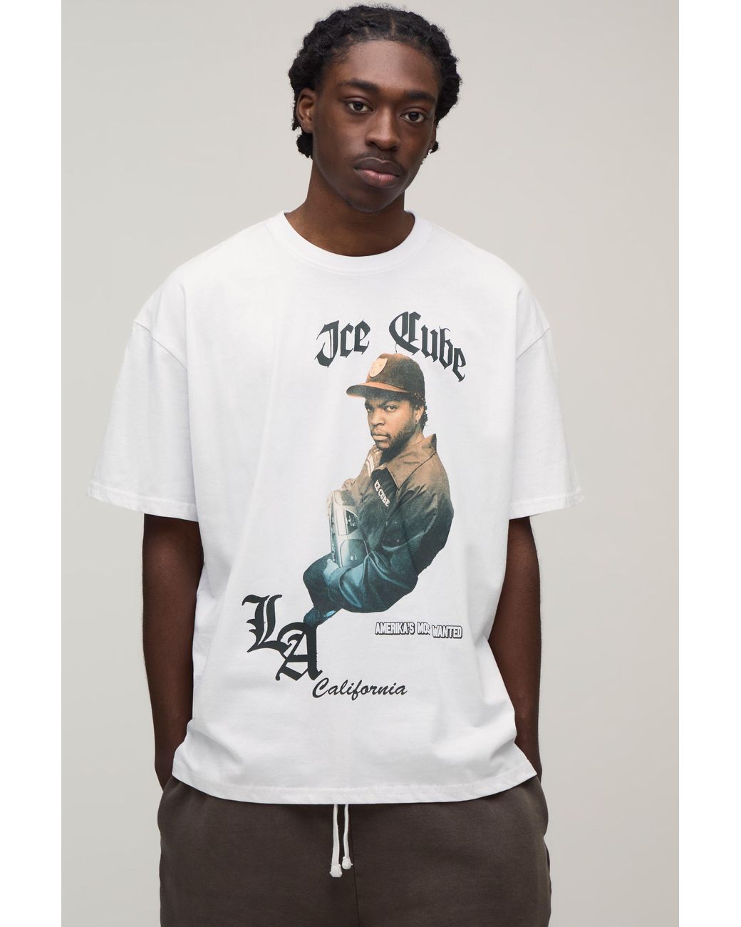 BoohooMAN White Oversized Ice Cube License Print T-Shirt for men