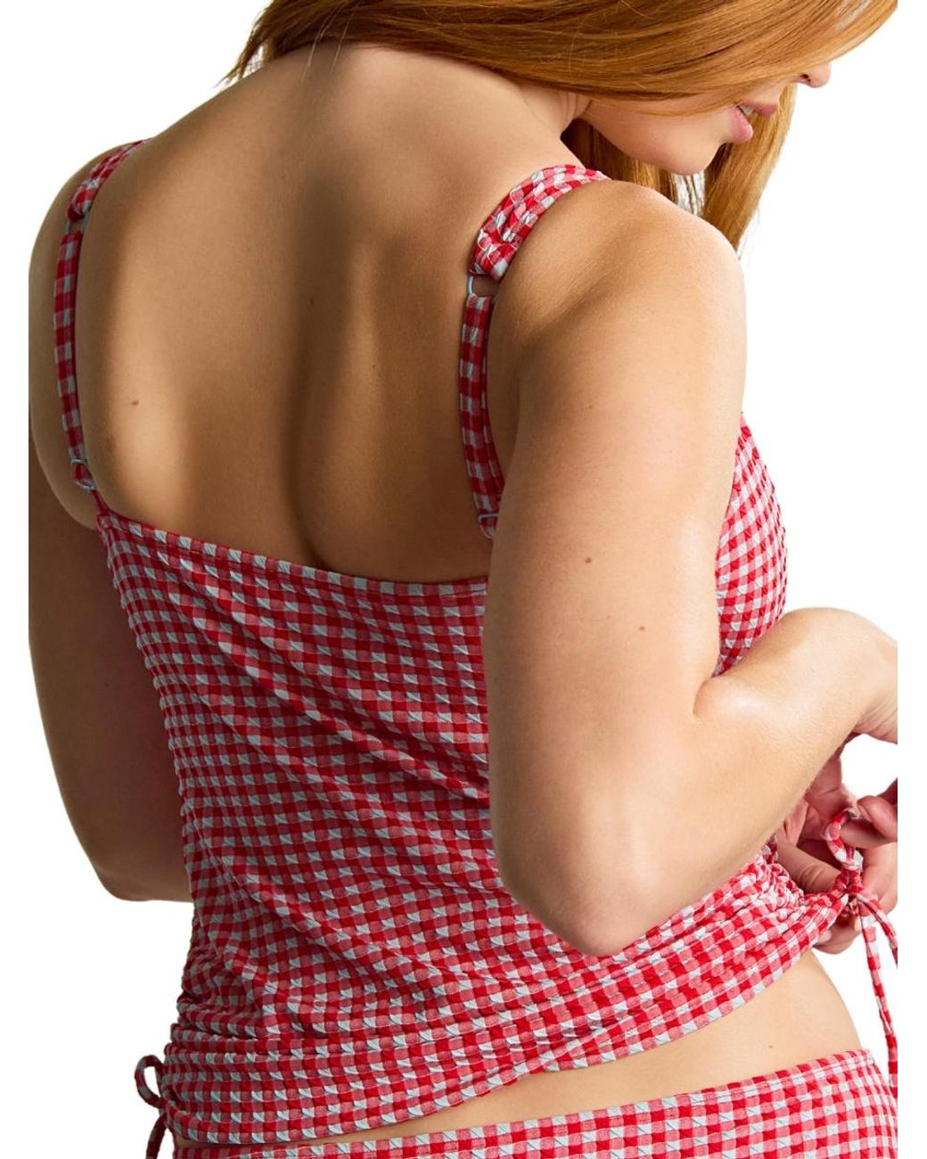 Panache Red Gingham Iris Balcony Tankini Top