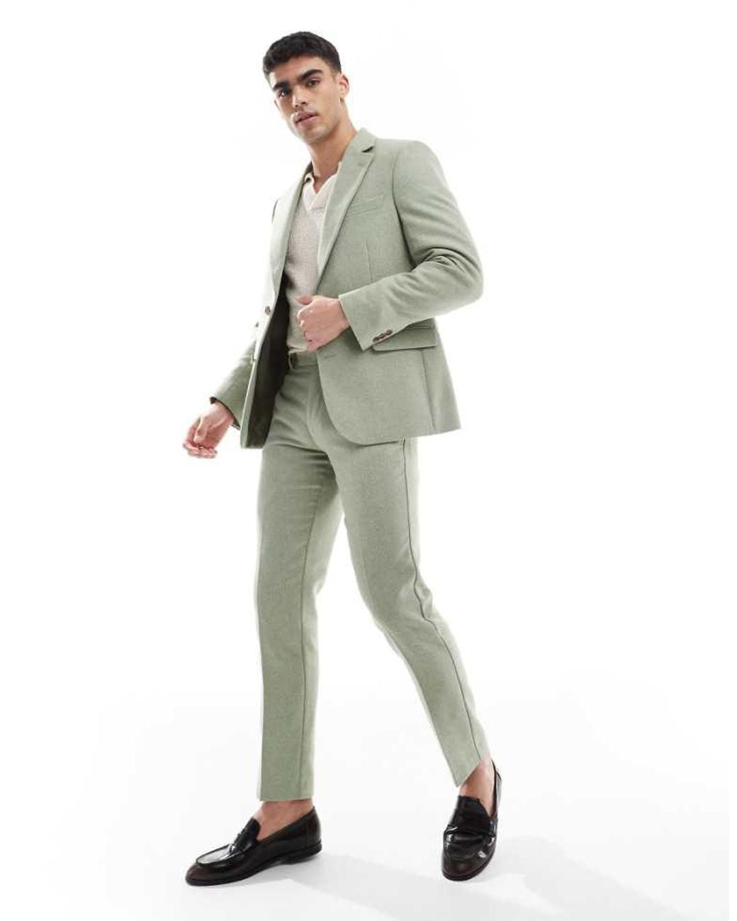 ASOS Green Wool Blend Slim Suit Trousers for men
