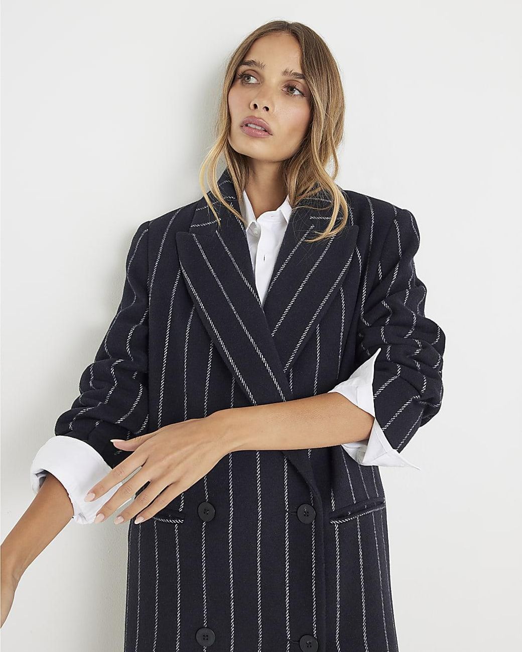 River Island Blue Coat Pinstripe Double Breasted