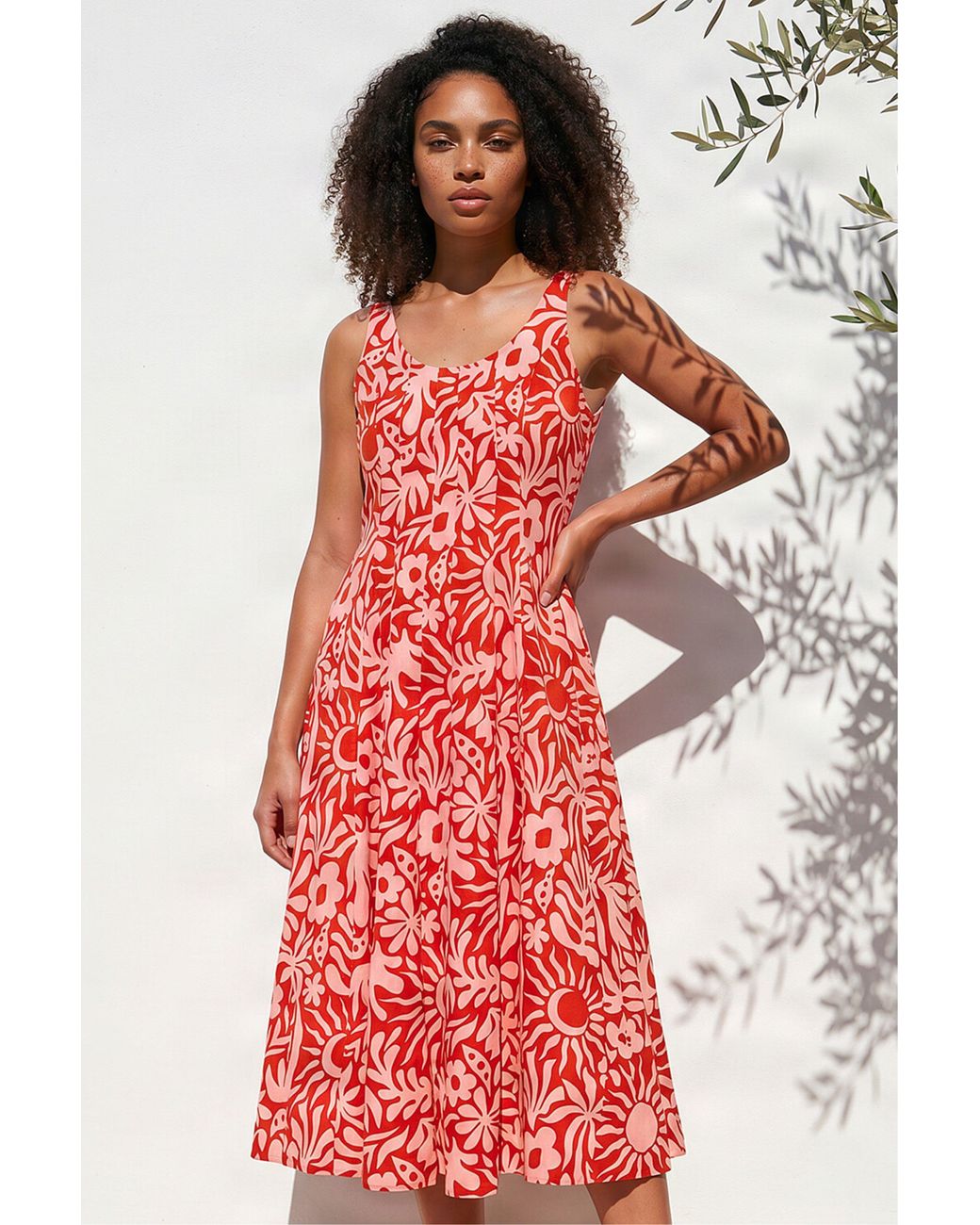D.u.s.k Red Abstract Print Midi Dress