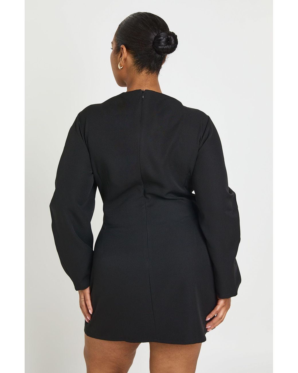 Boohoo Black Plus Barrel Sleeve Slash Neck A Line Mini Dress