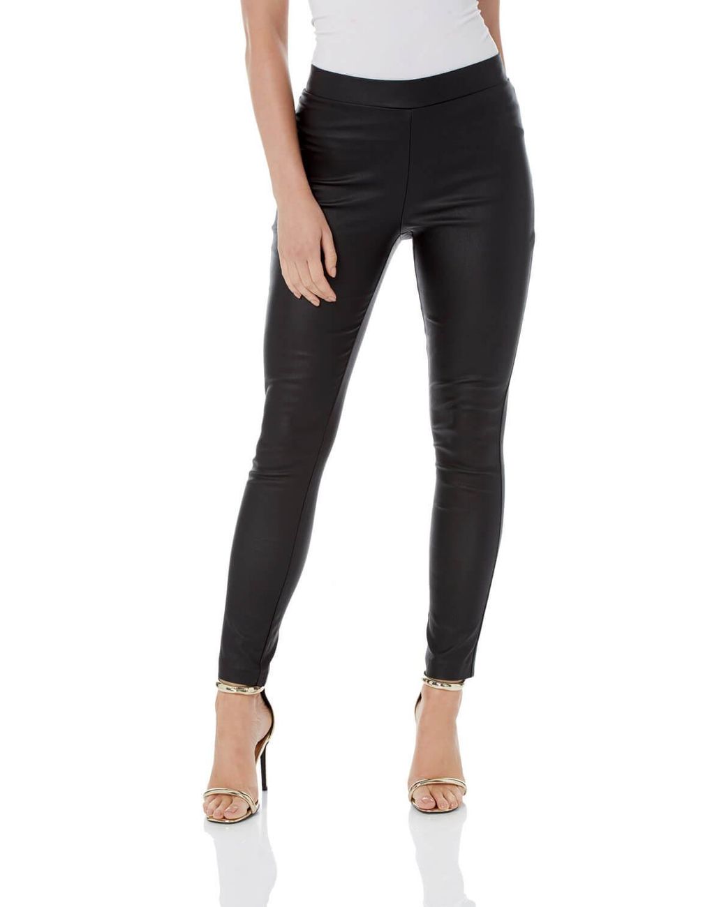 Roman Black Faux Leather Pull On Elastic Waist Trousers