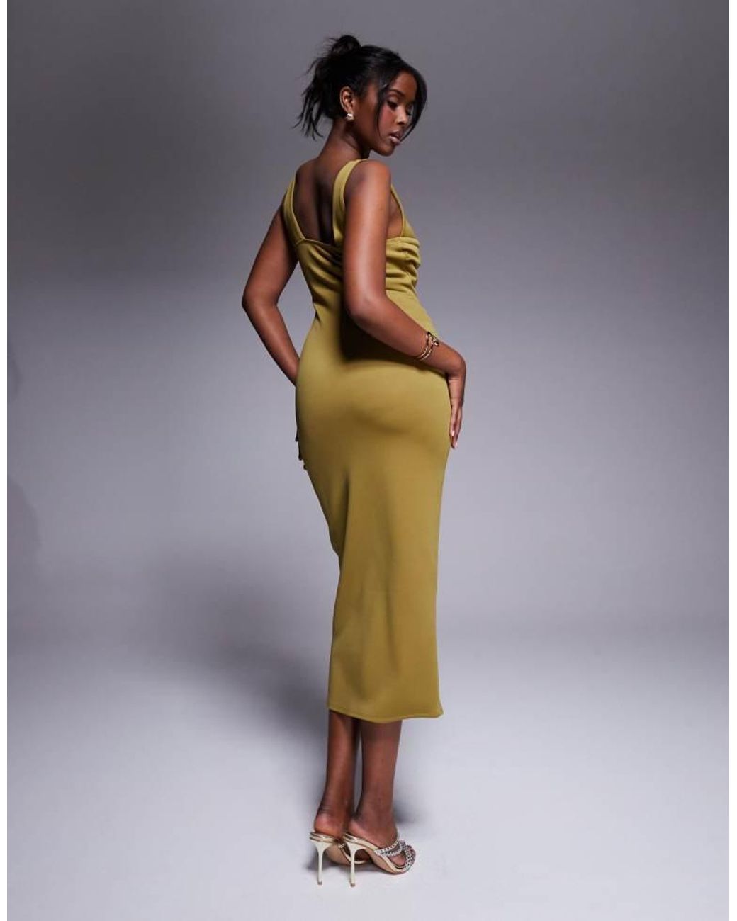 ASOS Multicolor Curved Neckline Midi Dress With Split