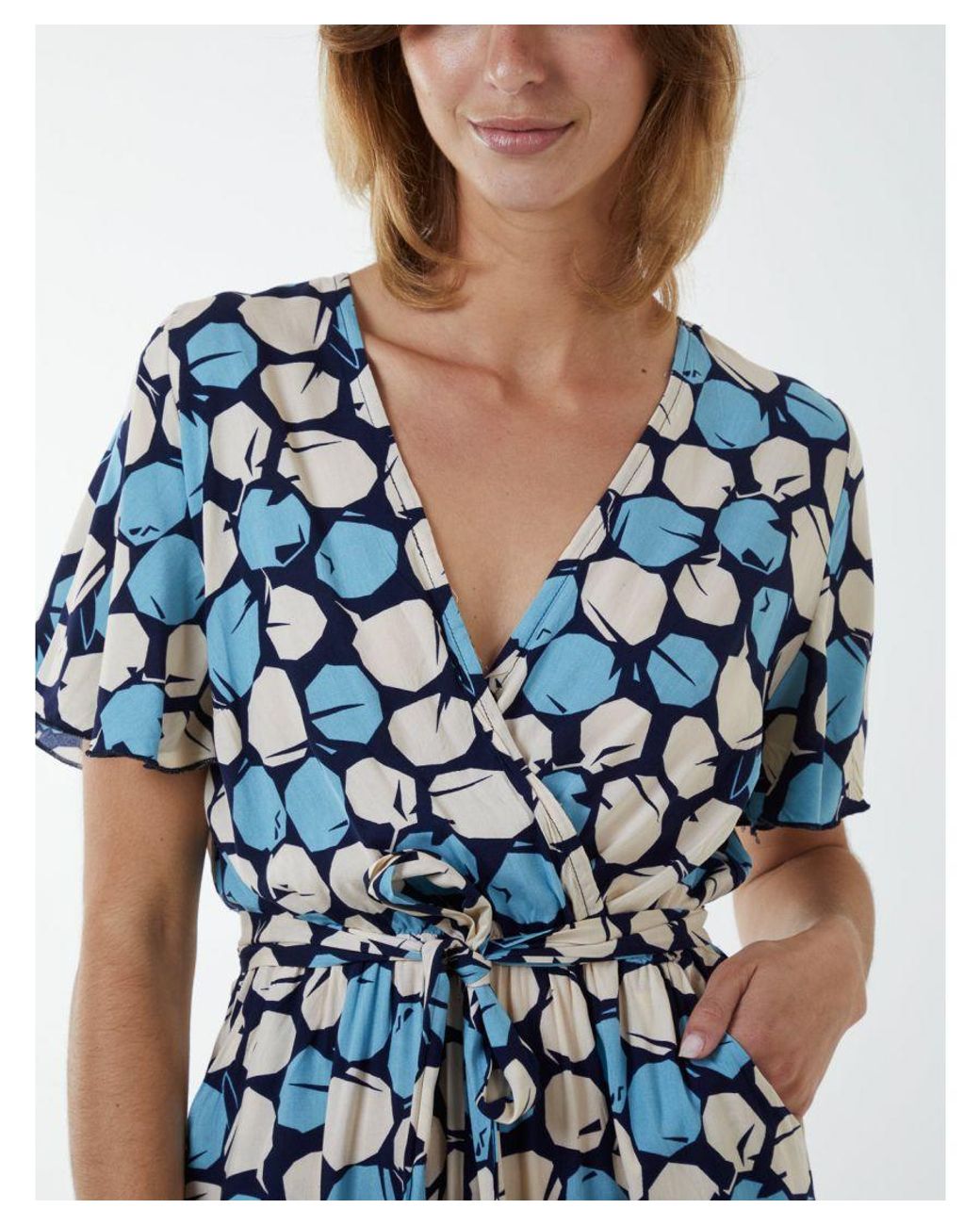 Blue Vanilla Blue Abstract Honeycomb Cross Over Jumpsuit Viscose