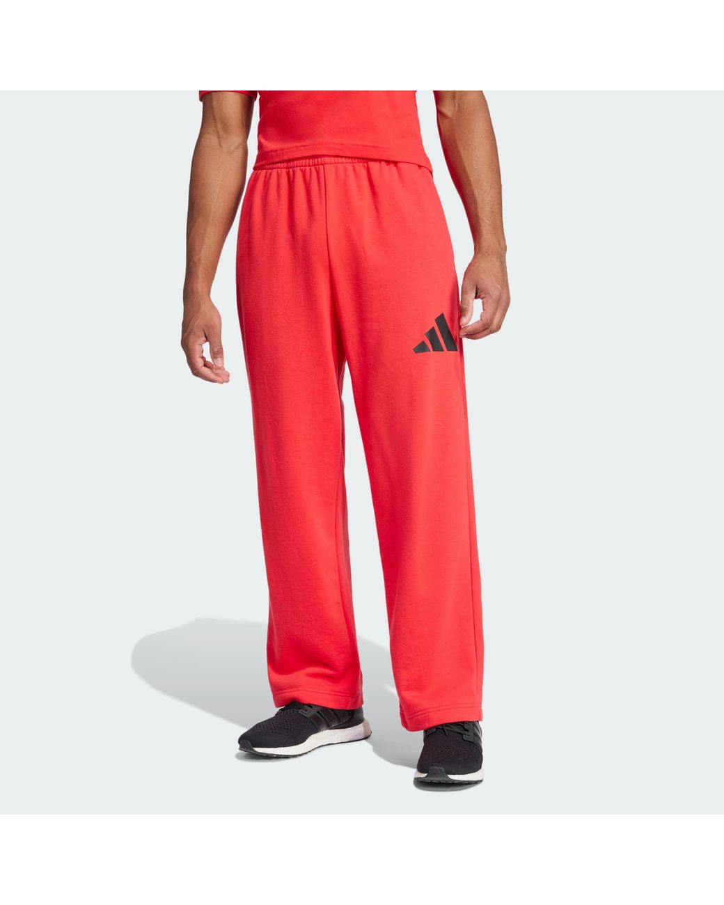 Adidas Red Essentials Wide Leg 3 Bar Logo Pants for men