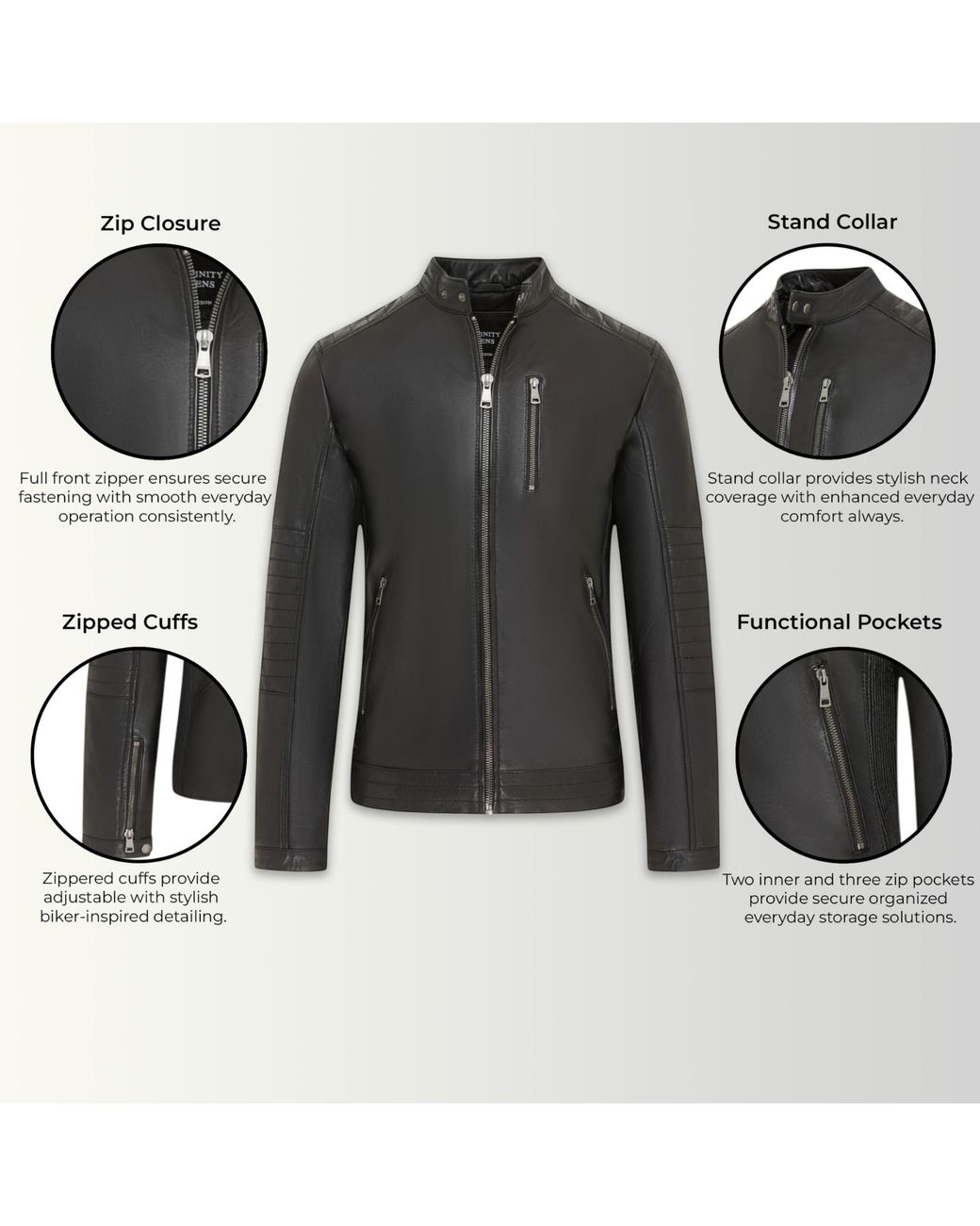 Infinity Leather Black Quilted Lamb Biker Jacket for men