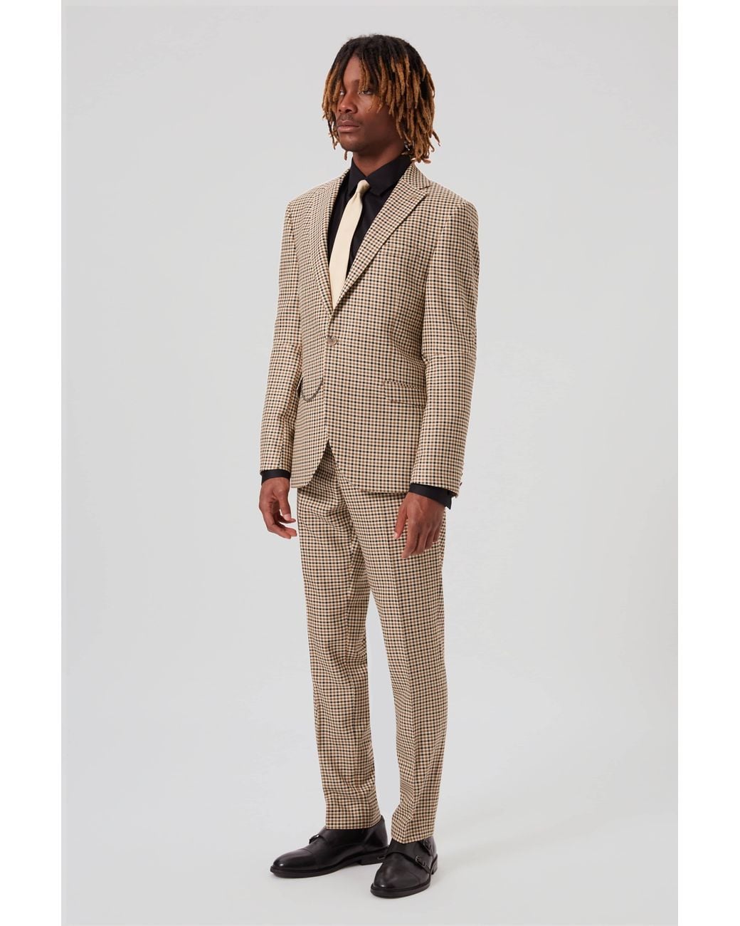 Shelby and Sons Natural Blythe Slim Fit Check Jacket for men