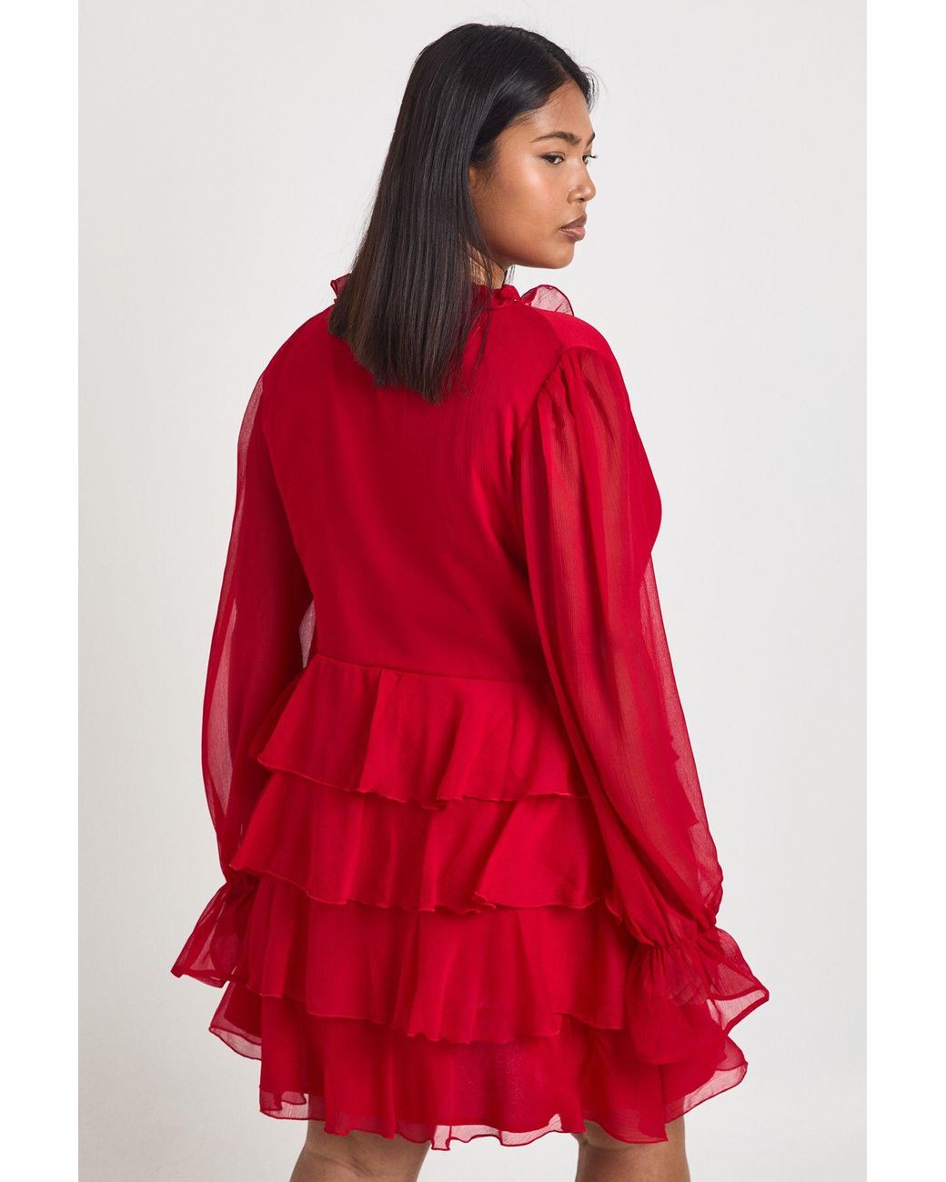 Boohoo Red Plus Ruffle Wrap Skater Dress