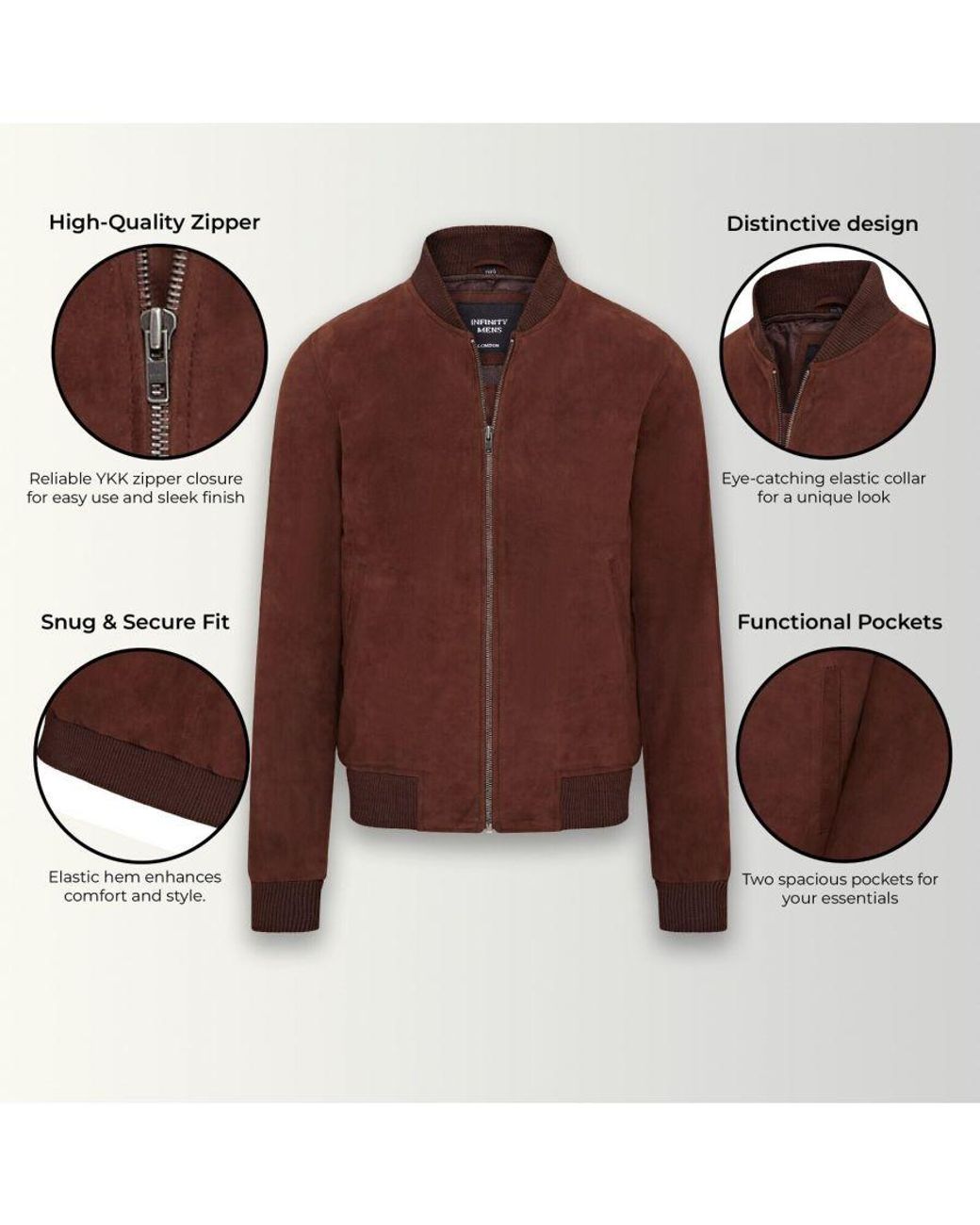 Infinity Leather Brown Soft Goat Suede Ma-1 Varsity Bomber Jacket for men