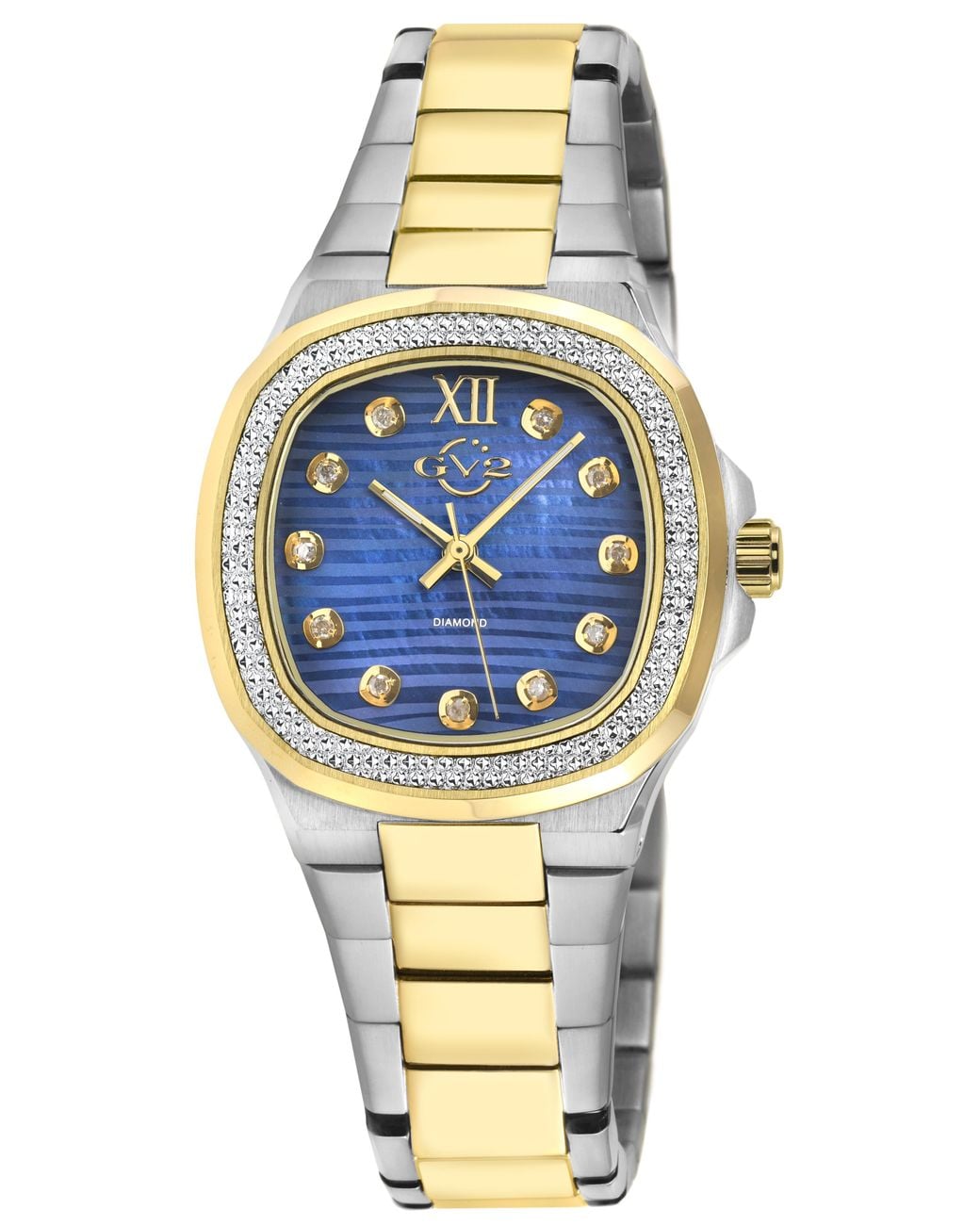 Gv2 Metallic Potente Lady Mop Dial, 316L Stainless Steel Two Toned Ipyg Diamond Swiss Quartz Watch