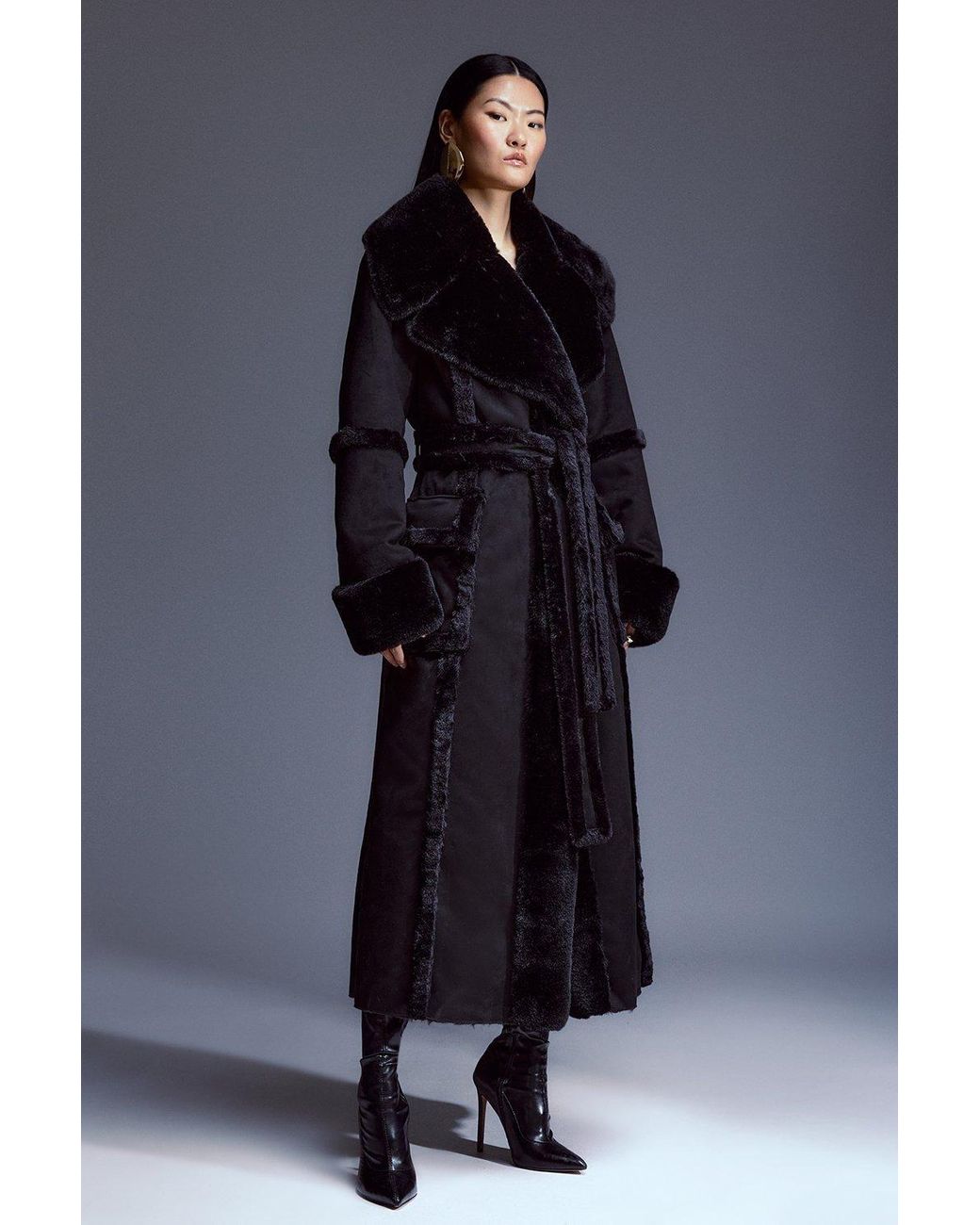 Karen Millen Fur Collar And Cuff Coat Petite Faux Shearling Collar