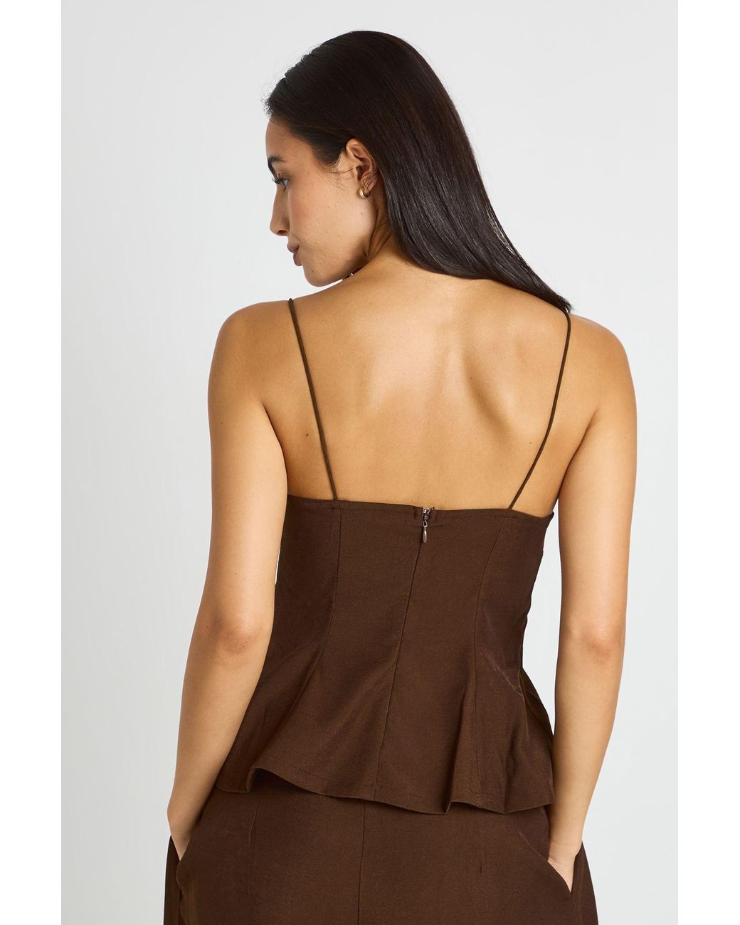 Boohoo Brown Strappy Tailored Peplum Top