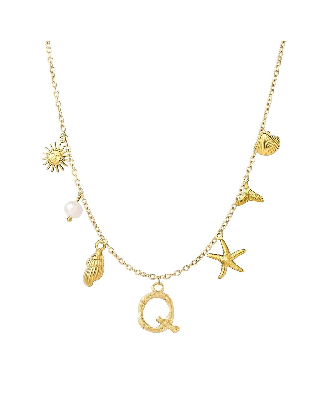 The Jewellery Stockroom Metallic Plated Sea And Initial Life Statement Charm Necklace