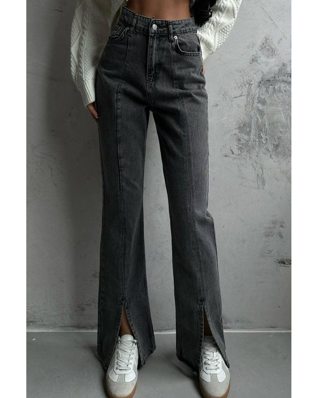 Hiccup Black High Waist Slit Straight Leg Jeans