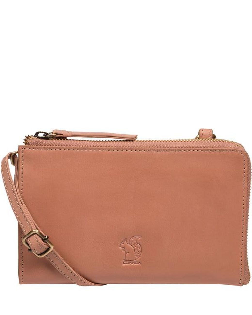 Conkca Brown 'Winnie' Subtle Leather Cross Body Phone Clutch Bag