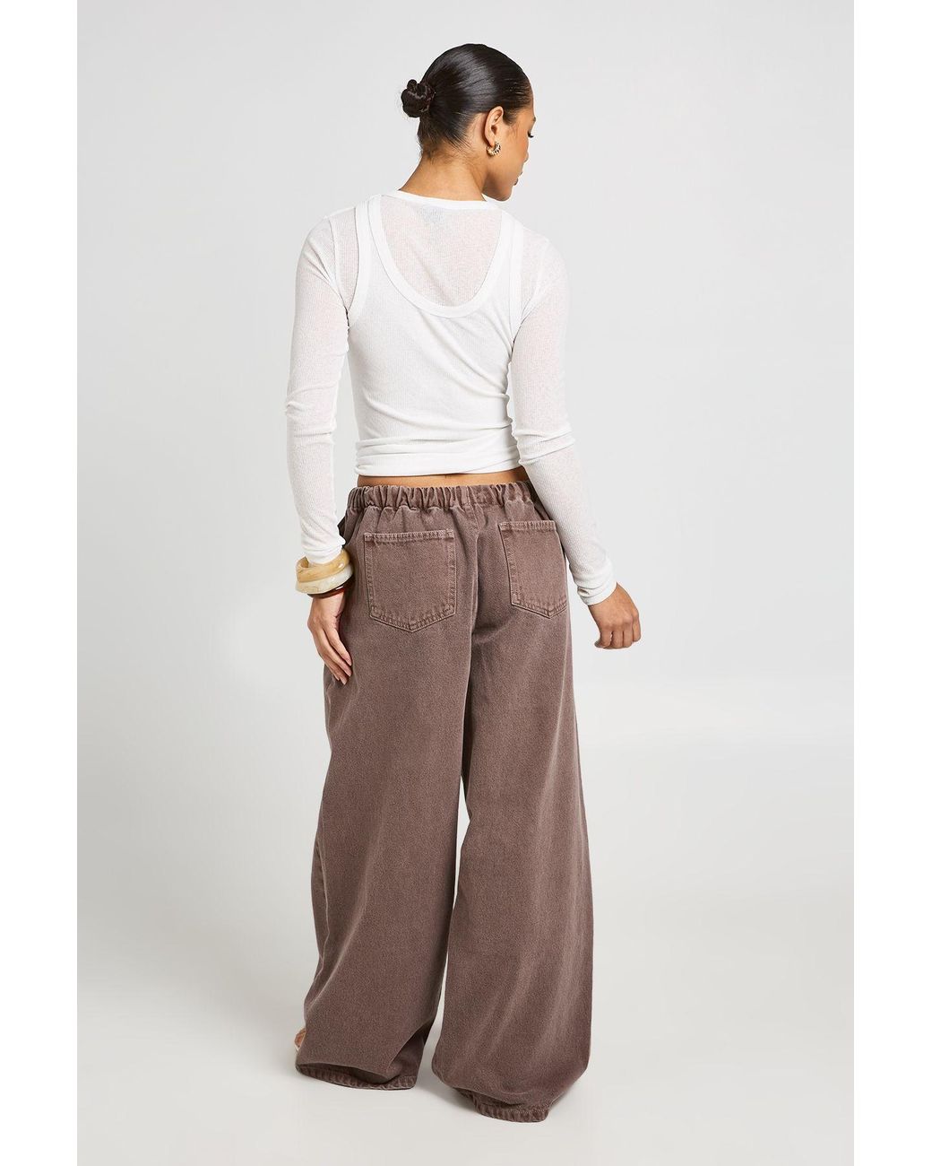 Boohoo Brown Elasticated Waistband Wide Leg Jean