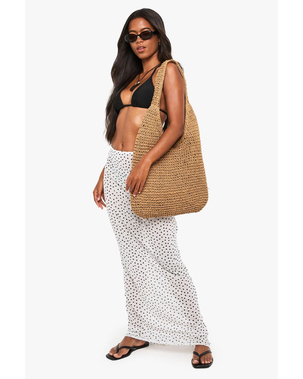 Boohoo White Polka Maxi Beach Skirt