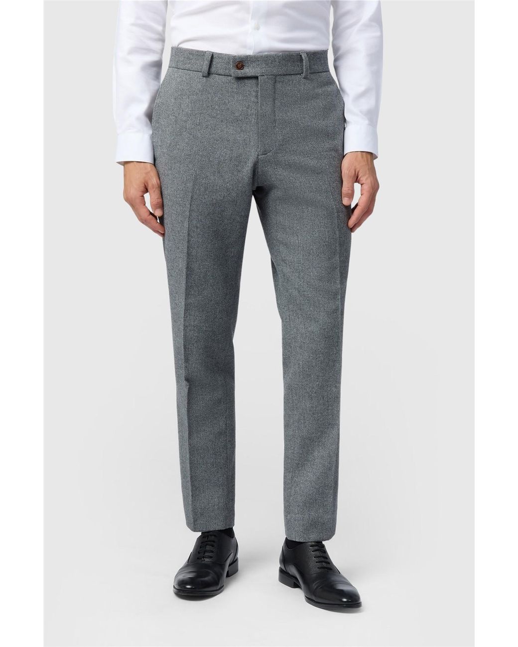 Antique Rogue Gray Flat Fronted Slim Fit Suit Trousers for men