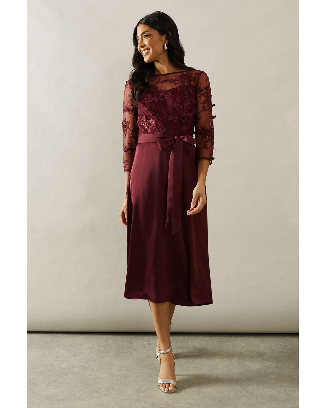 slim fit dress slacks Wallis Lace Fit And Flare Midi Dress – Rosie Pearl Fashion main image 0