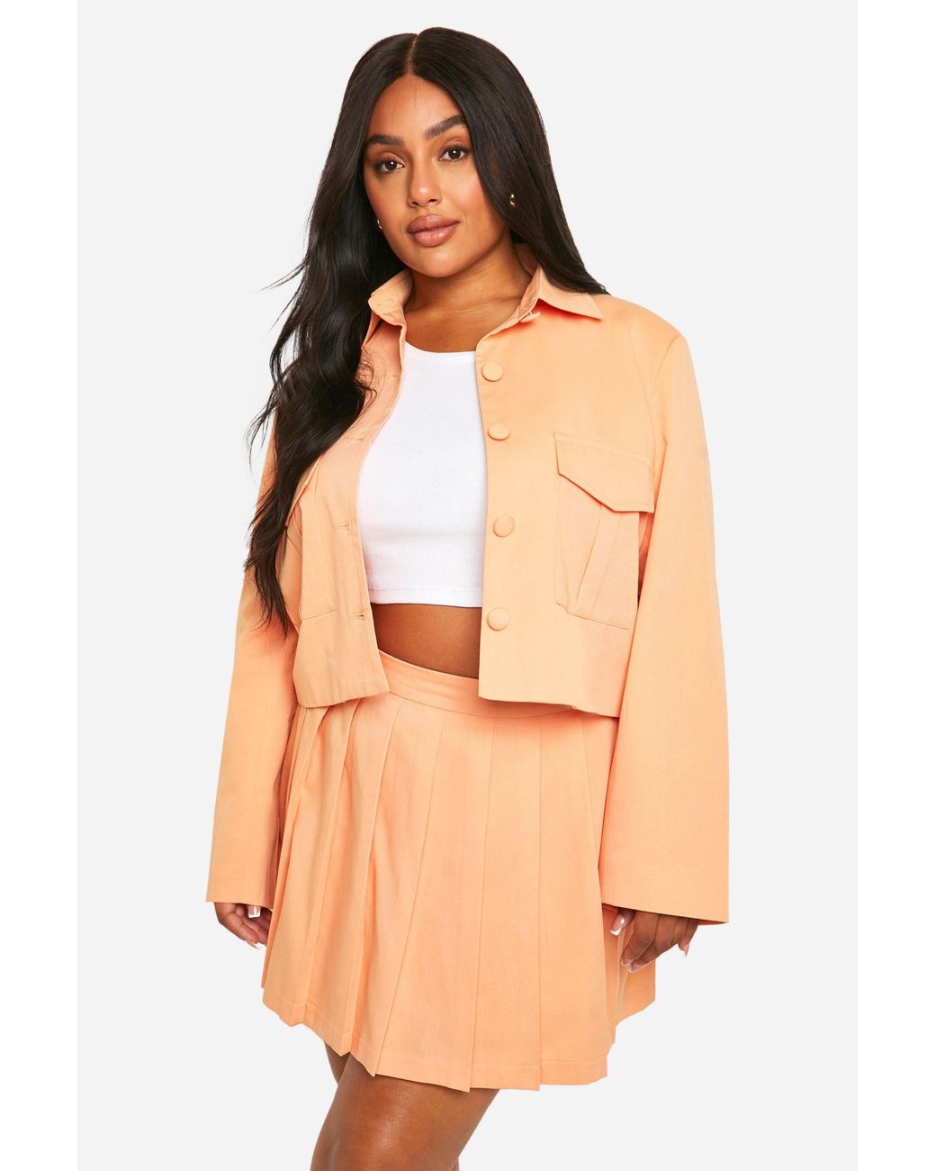 Boohoo Natural Plus Tailored Pleated Skirt