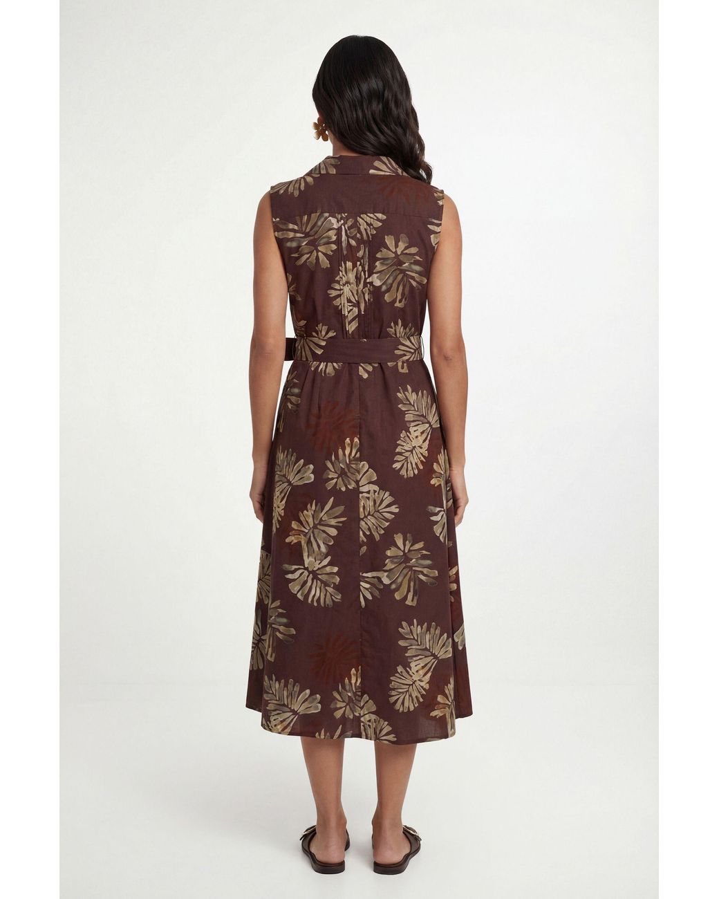 Wallis Brown Summer Cotton Palm Shirt Dress