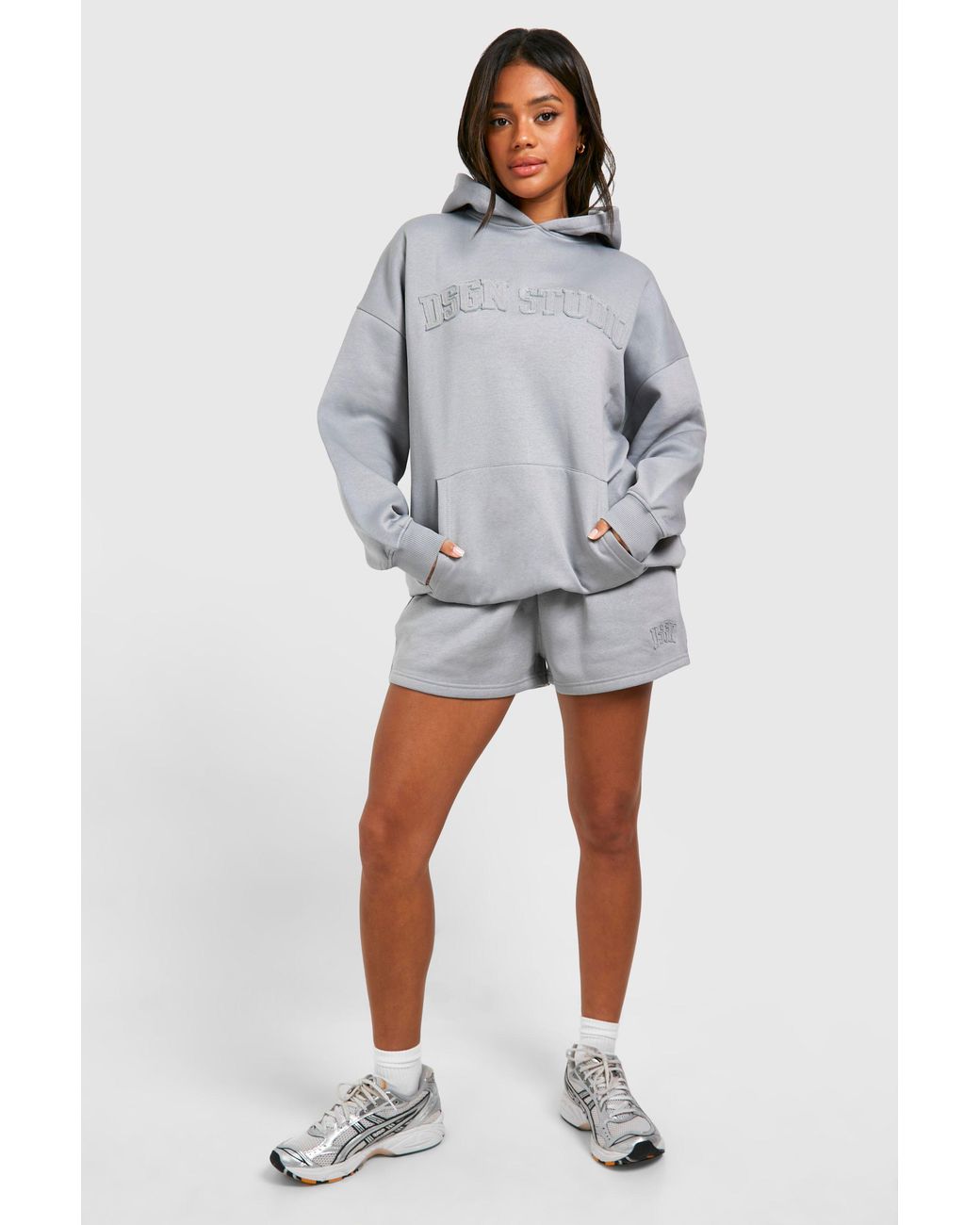 DSGN Studio Gray Self Fabric Applique Oversized Hoodie