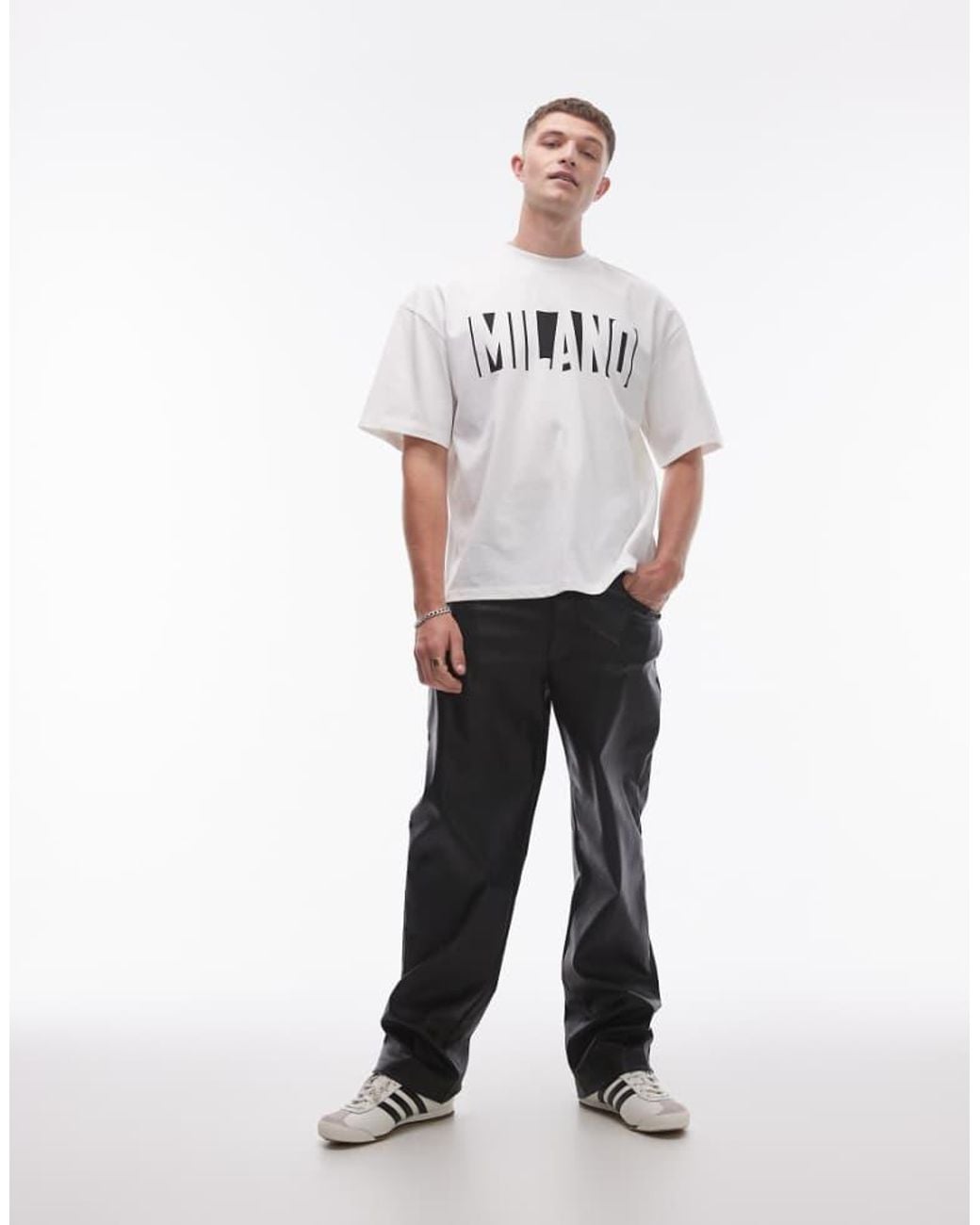 Topman White Wide Leg Faux Leather Trousers for men