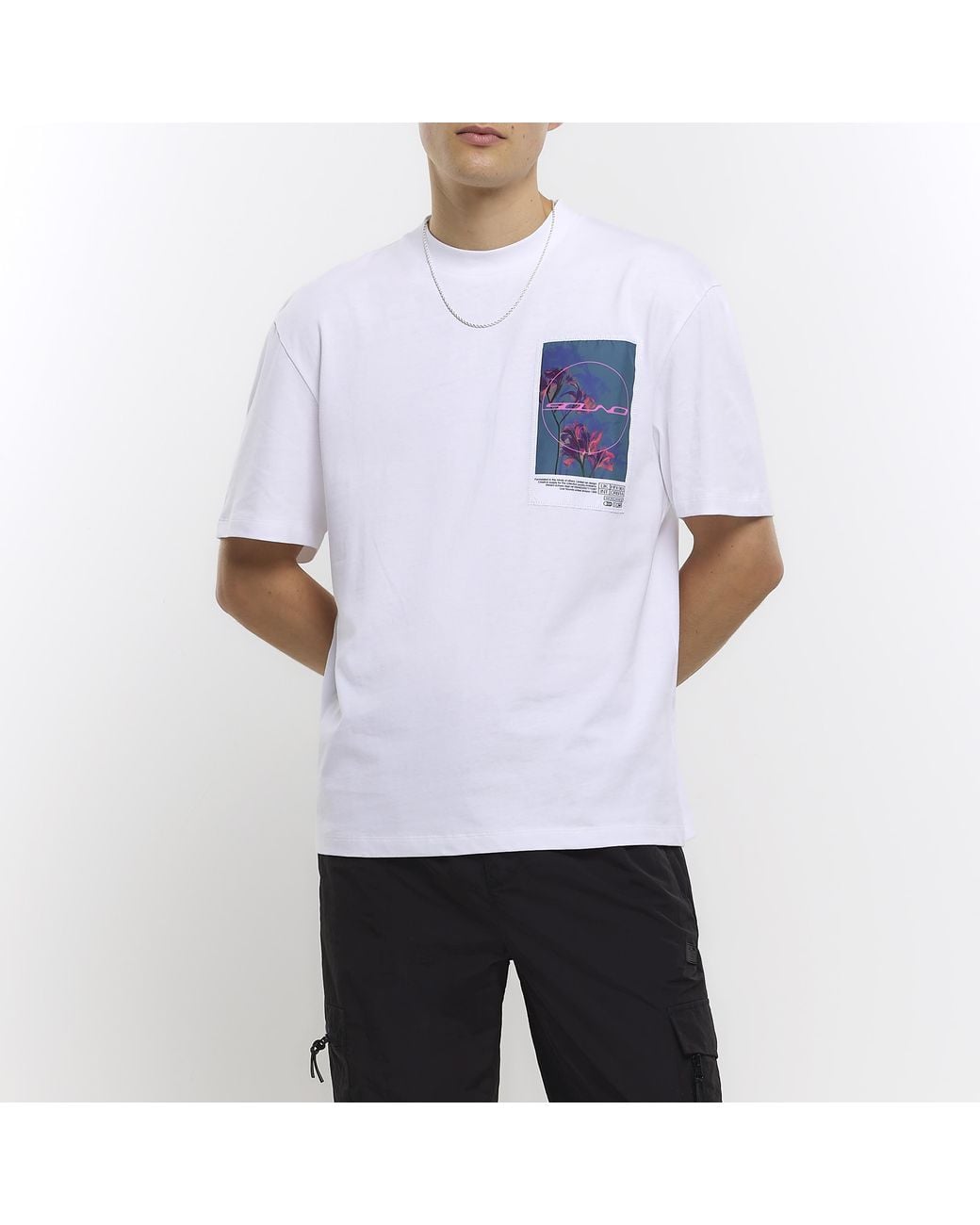 River Island White T-Shirt Regular Fit Graphic Cotton for men