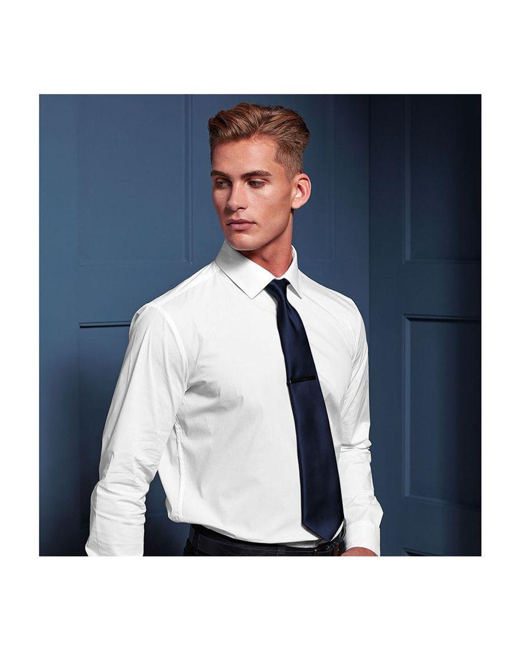 PREMIER Blue Plain Satin Tie (Narrow Blade) for men