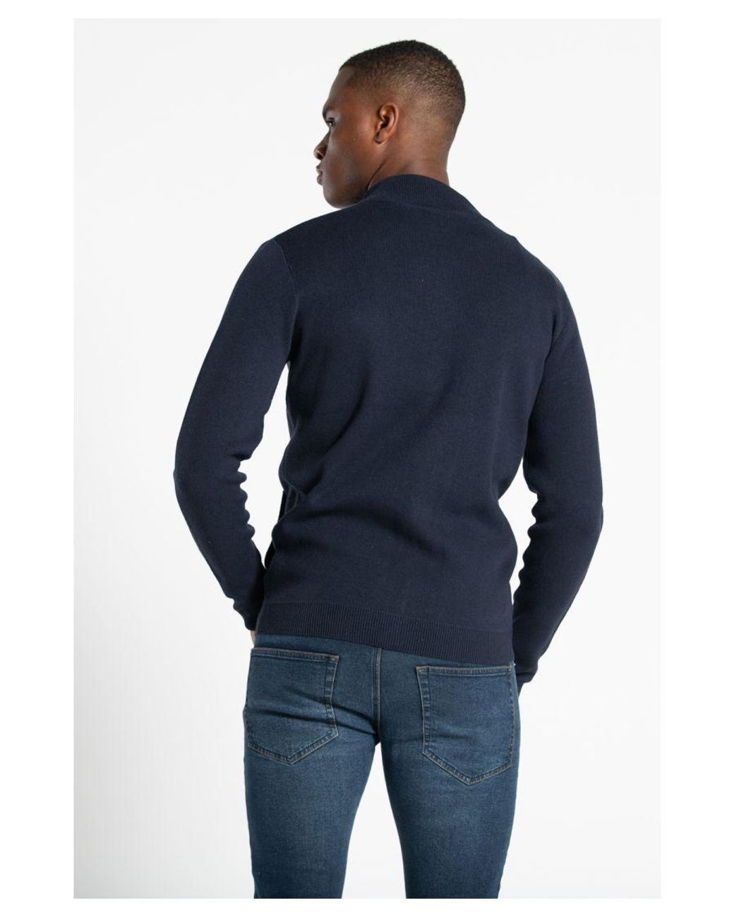 Kensington Eastside Blue Recycled Cotton Blend Zip-Through Cardigan for men