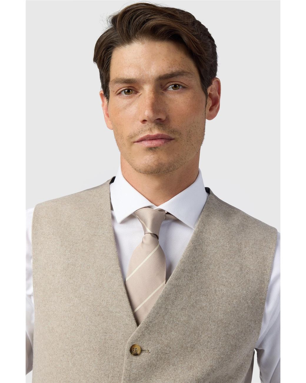 Alexandre Silver Label Natural Single Breasted Sleeveless Five Button V-Neck Plain Tailored Suit Waistcoat for men