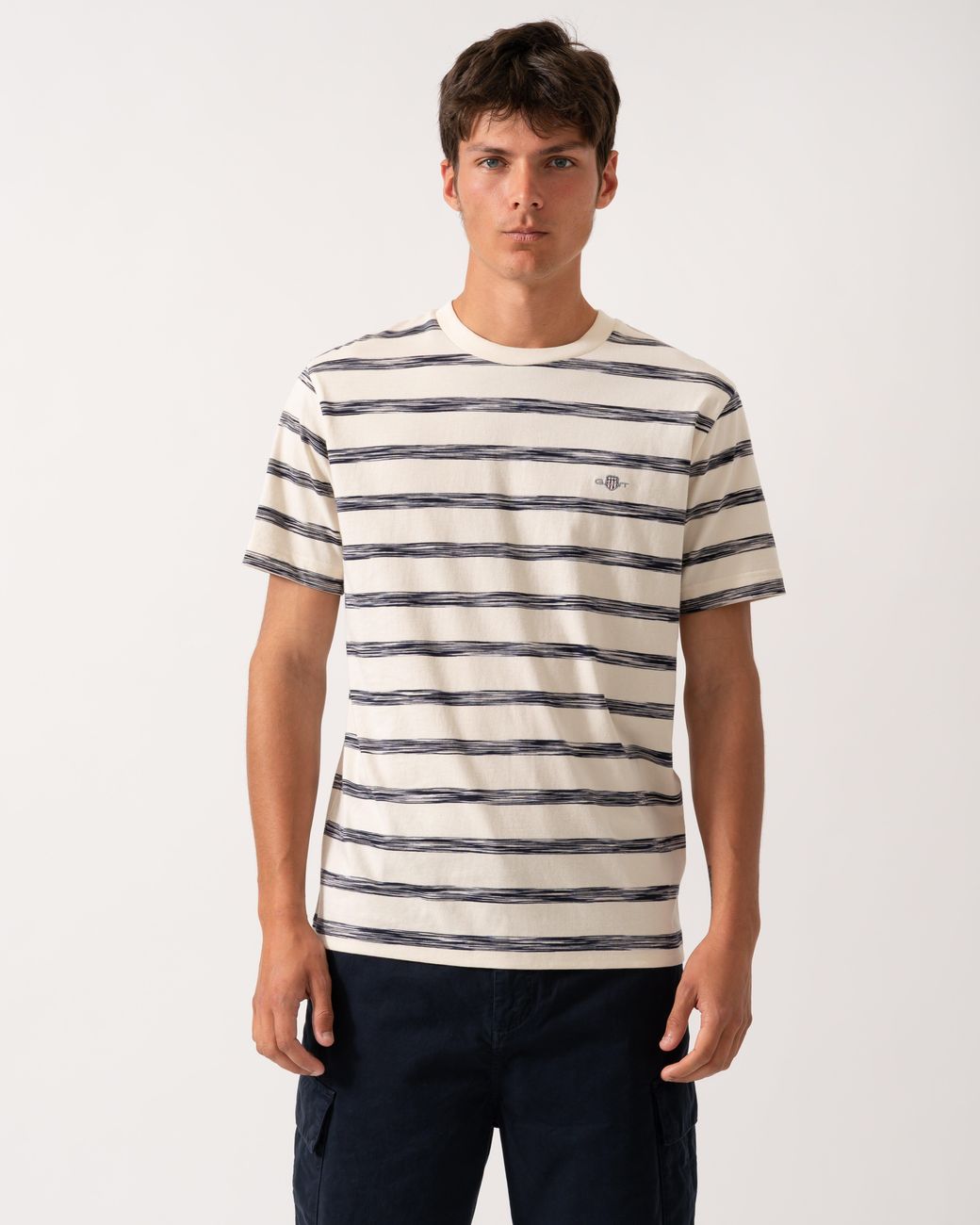 Gant White Striped Crew Neck Short Sleeve T-Shirt for men