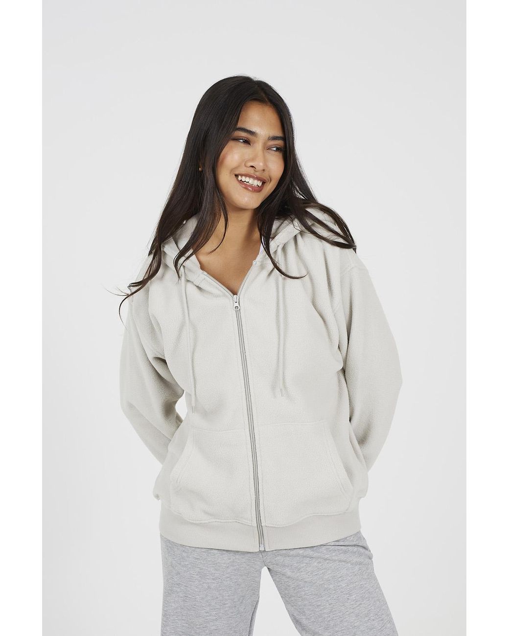 Brave Soul White Zip Through Polar Fleece Hoodie