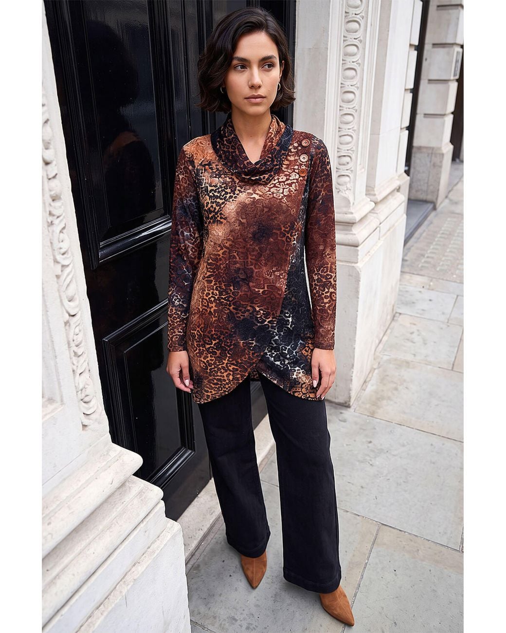 Roman Natural Animal Burnout Tunic Top