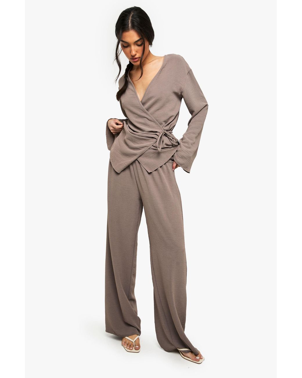 Boohoo Multicolor Woven Elastic Waist Wide Leg Trousers