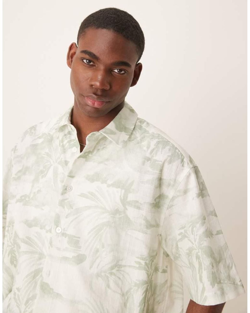 ASOS Natural Boxy Oversized Shirt With Floral Print for men