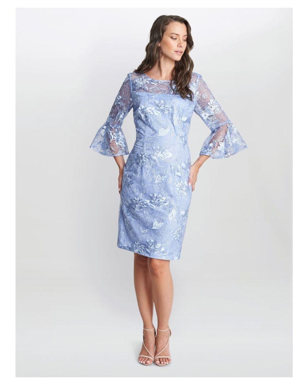 Gina Bacconi Blue Michaela Embroidered Sequin Lace Dress