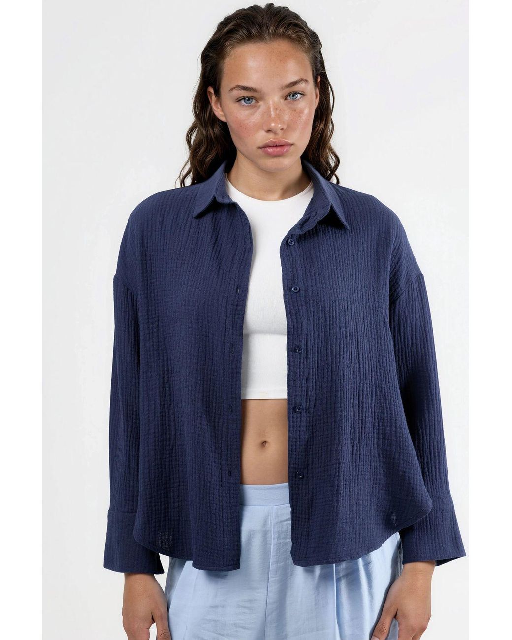Busem Blue Textured Woven Cotton Button-Up Shirt