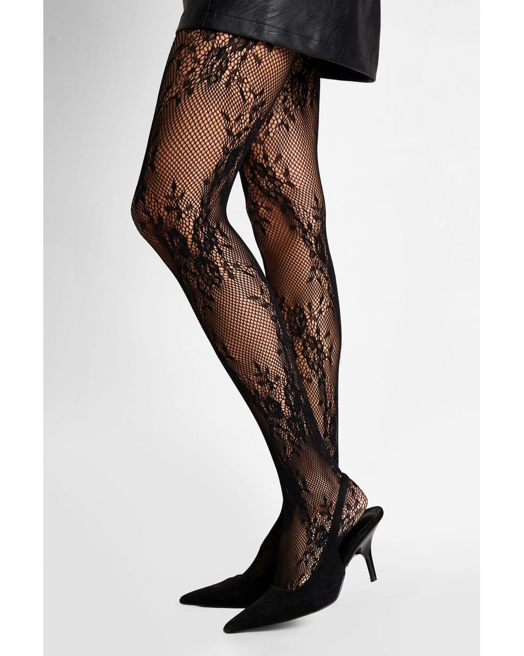 Boohoo Black Floral Lace Fishnet Tights