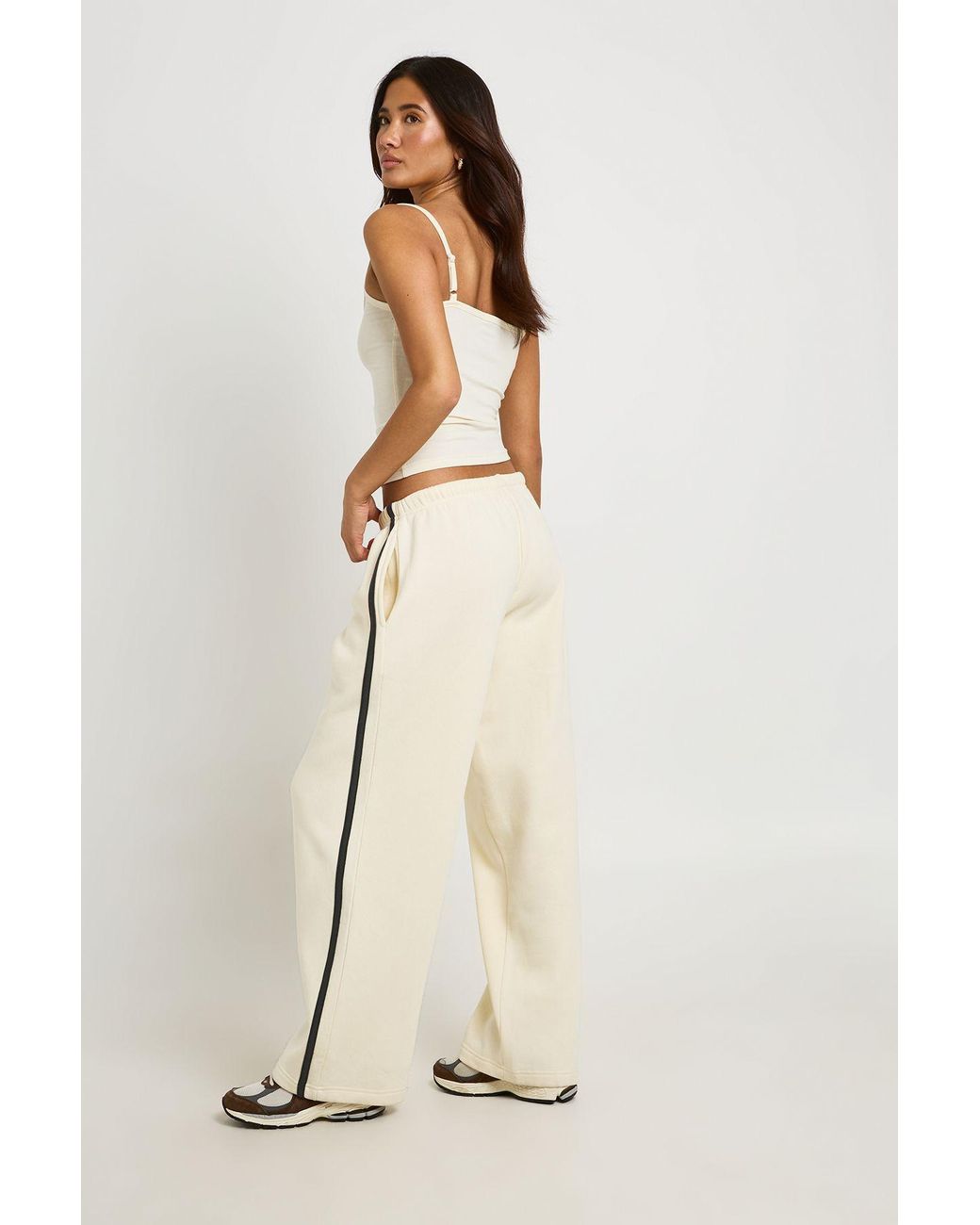 Boohoo Natural Strappy Cami Vest Top And Striped Jogger Tracksuit