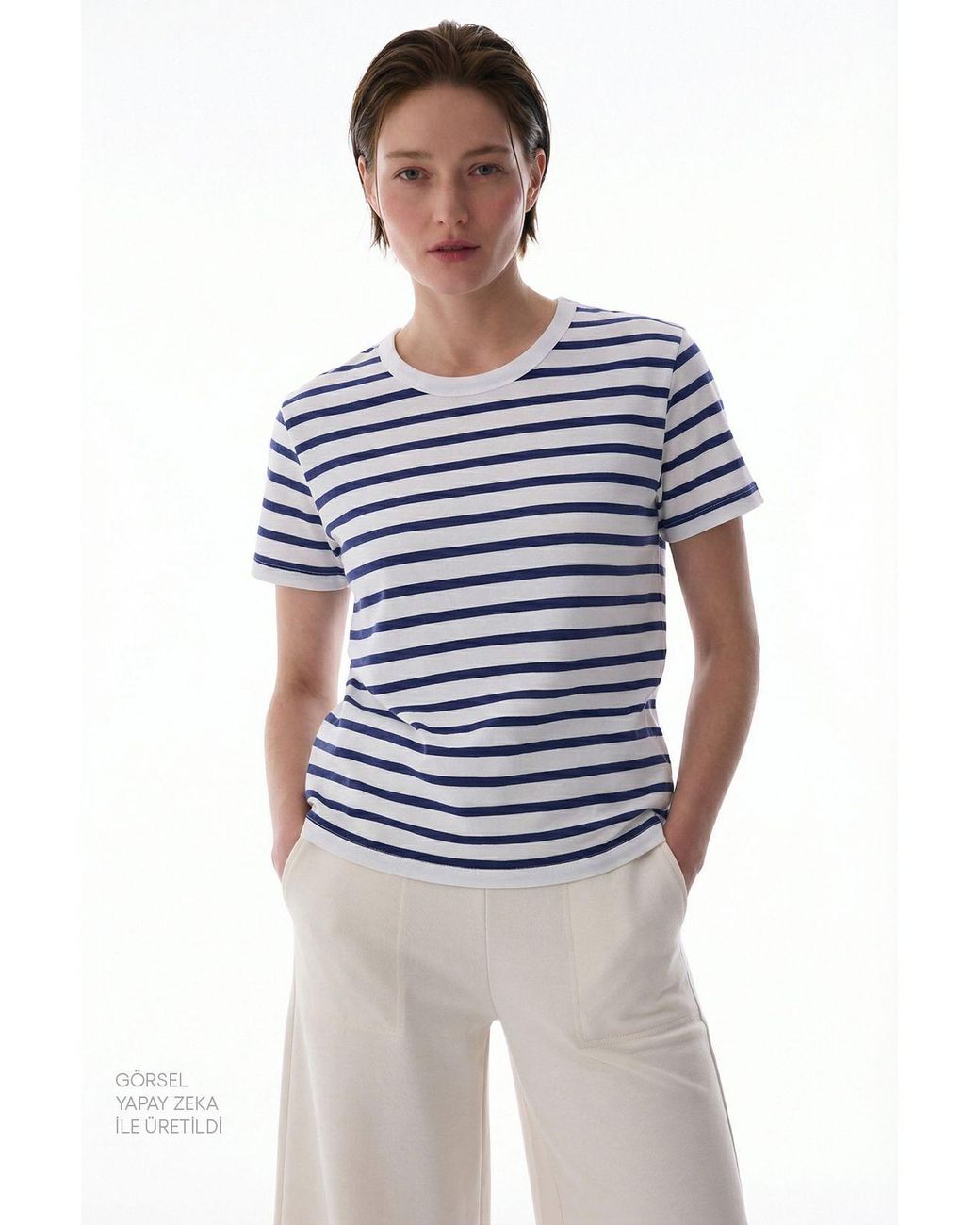 Penti Blue Oversized Striped Cotton T-Shirt