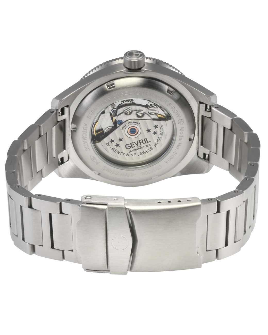 Gevril Gray Mariner Row Automatic, Ss Case, Bezel, Dial, 316L Stainless Steel Satin Bracelet Watch for men