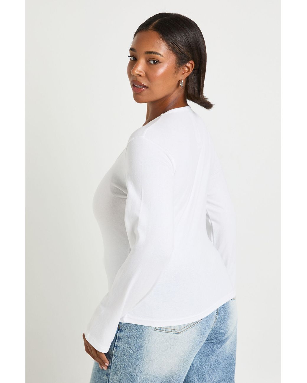 Boohoo White Plus Basic Square Neck Long Sleeve Top