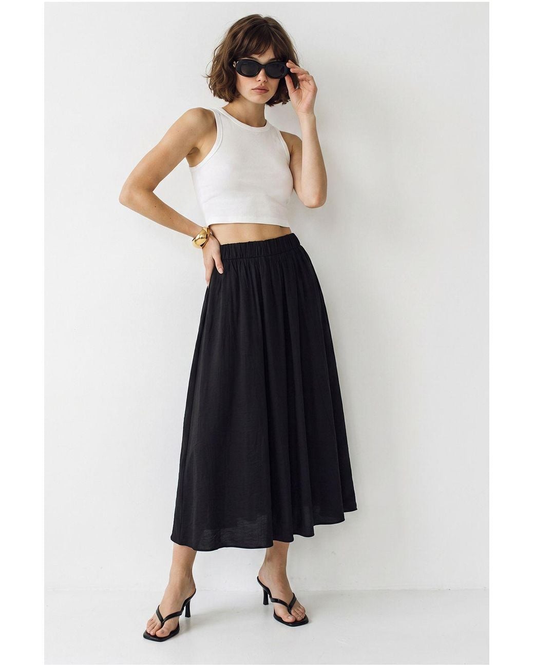 Bianco Lucci White High Waist A-Line Maxi Skirt With Pockets