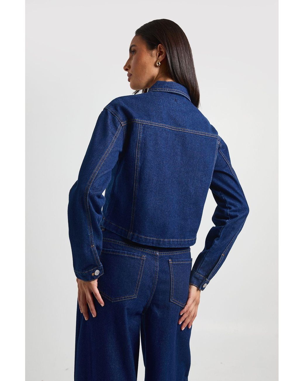Boohoo Blue Curved Hem Denim Jacket