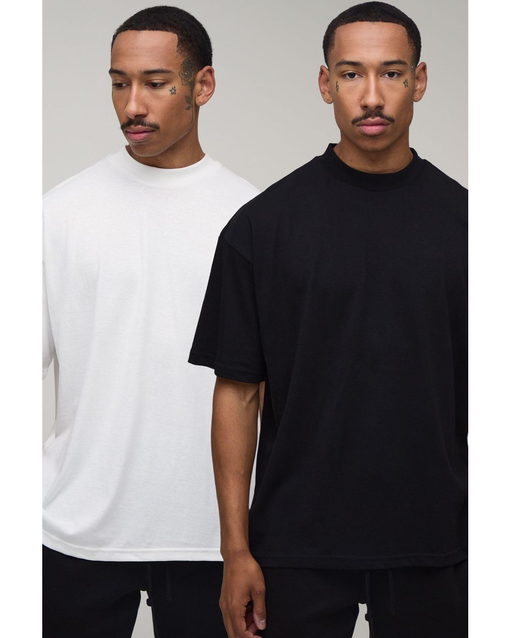 BoohooMAN Black 2 Pack Basic Oversized Heavyweight Extended Neck T-Shirts for men