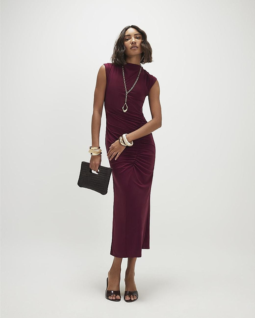River Island Red Maxi Dress Sleeveless Ruched